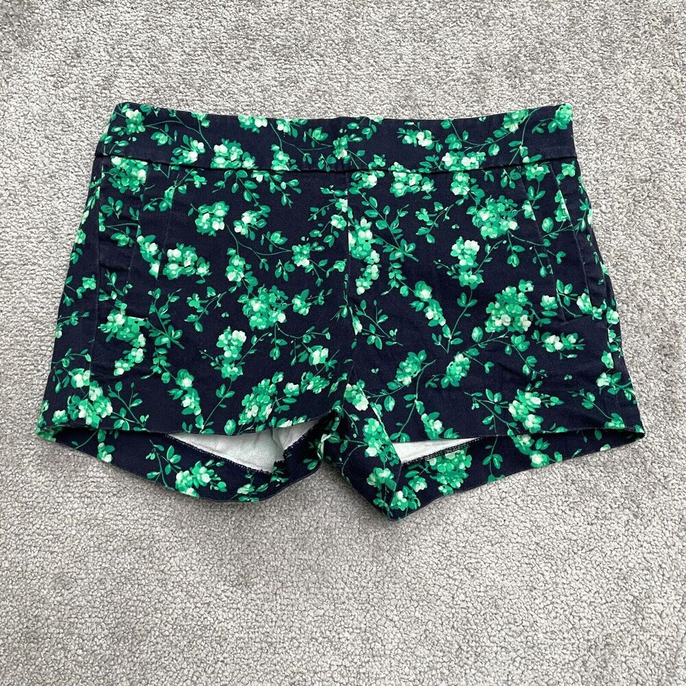 J.Crew Stretch Floral Chino Shorts Womens 4 Blue Green Mid Rise Casual 30x3.5